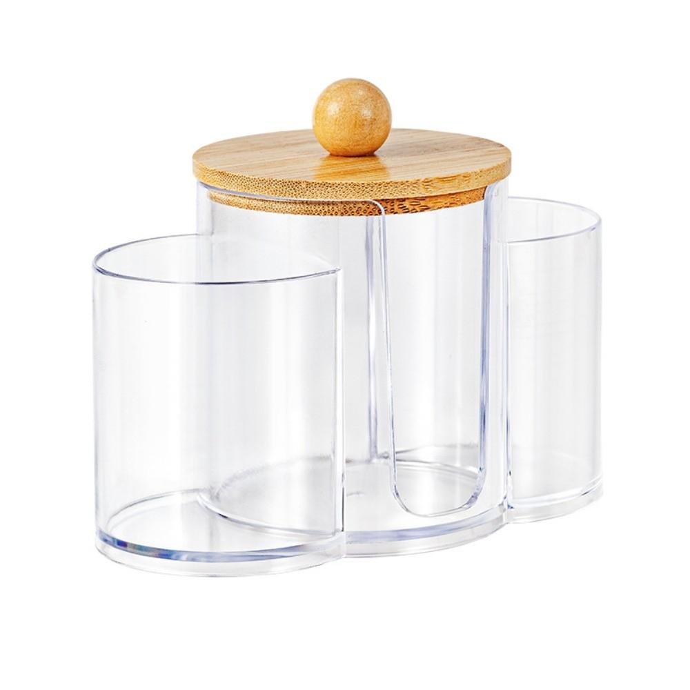 3-in-1 Design Cotton Round Pad Holder Plastic Multi-Functional Cotton Swab Box Bamboo Lids Dustproof Makeup Organizer Home Use