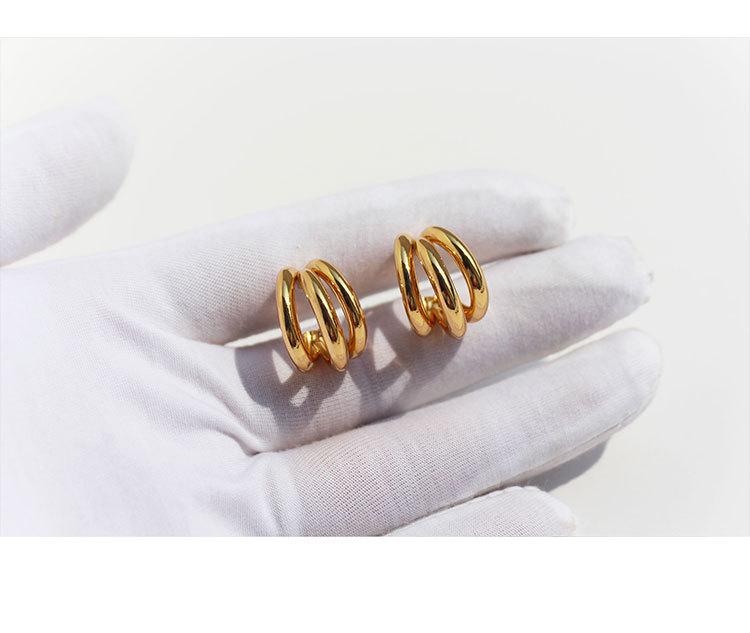 Real Gold-Plated Copper Crazy Sister Classic Three-Tube Earrings: Women's C-Shaped Hoop Silver Needle 300