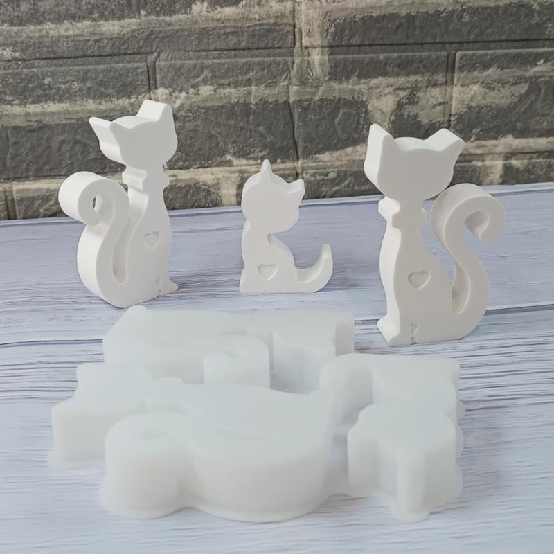 Cats Family Figurine Silicone Molds for Epoxy Resin Making Candle Soap Home Decoration Chocolate Molds Fondant Molds