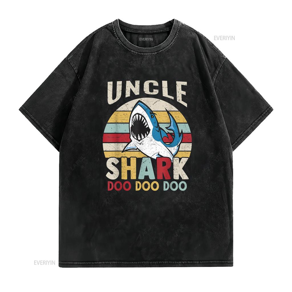 Fathers Day Funny Uncle Shark Relative Men T Shirt vintage Washed graphic designer clothes streetwear homme Stylish Unisex