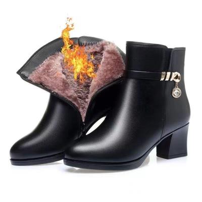 Botines para Mujer Moda de Invierno Cálidos Tacón Alto Botines Cómodos Cuero Suave Zapatos de Algodón para Madre Botas de Nieve para Mujer