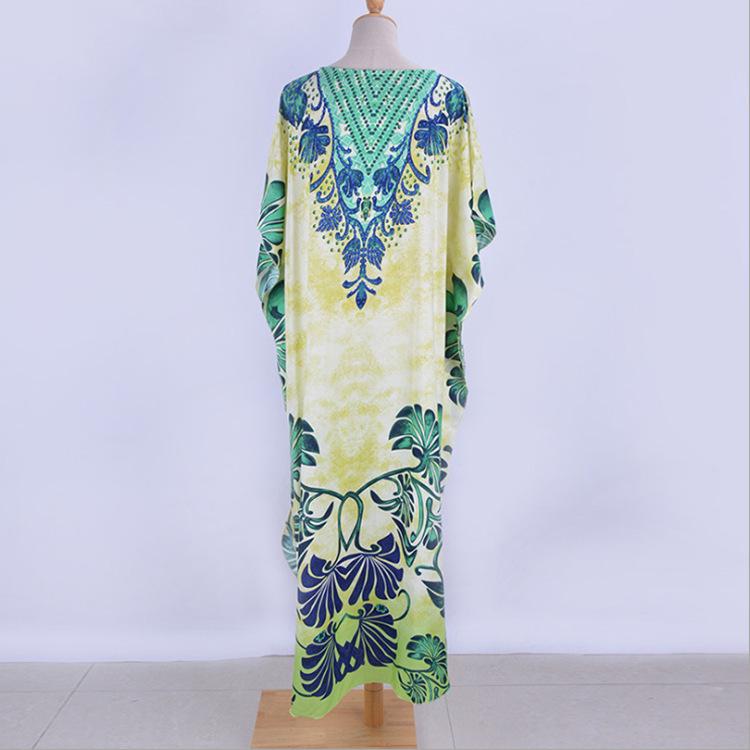 European & American Style Beach Cover-Up: Printed Long Robe Rayon Dress for Seaside Vacations and Swimwear.