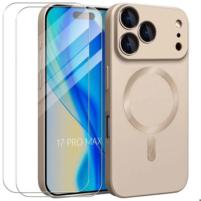 Protective Case - E.F.Connection - iPhone 17 Pro Max - with Golden Magnetic Ring - 2 Glasses