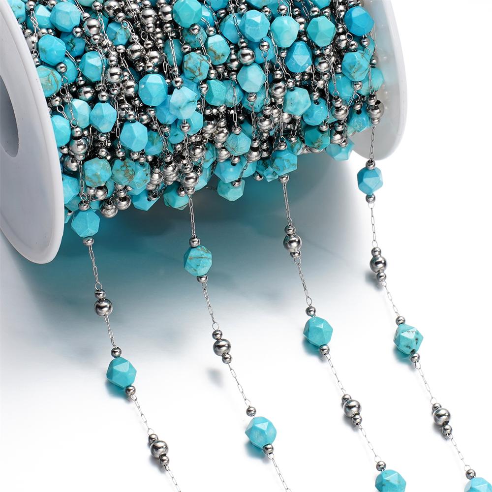 1meter/Lot Colorful Faceted Stone Beads Beaded Stainless Steel Chains for Bracelet Necklace Anklet DIY Jewelry Making Supplies