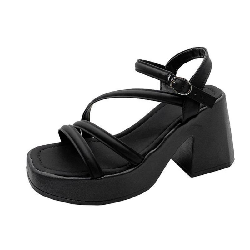 Large Size Platform Sandals New Small One-word Buckle Women's Shoes Thick Heel Heightening Sandals