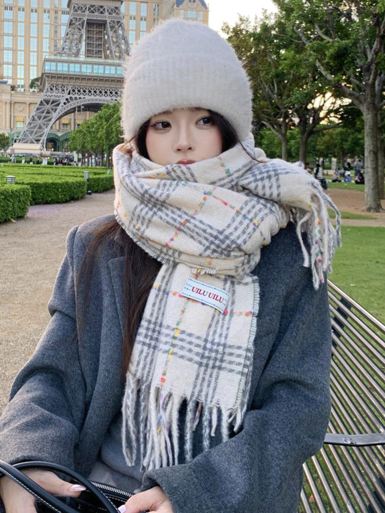 Retro Fashion Winter Women Knitted Scarf Headscarf Casual Preppy Plaid Tassel Scarve Lady Mujer Wrap Shawl Korean New Christmas