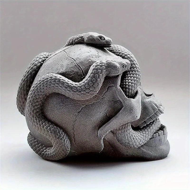 3D Skull Snake Head Candle Silicone Mold DIY Halloween Ornament Epoxy Resin Plaster Craft Casting Molds Home Decoration Tools