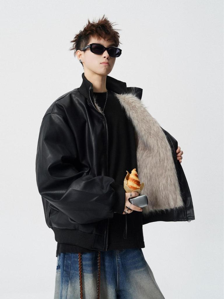 Męska Kurtka Retro ze Skóry PU: Styl Hongkoński, Jesień/Zima, Kołnierz Stojący, Luksusowy Luźny Krój