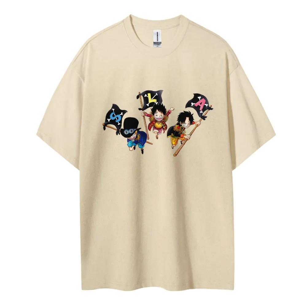 

One Piece Peripheral Products ASL Three Brothers Print Mens 2025 Summer Fashion Trend Casual Loose High Quality Cotton Tshirt 4XL