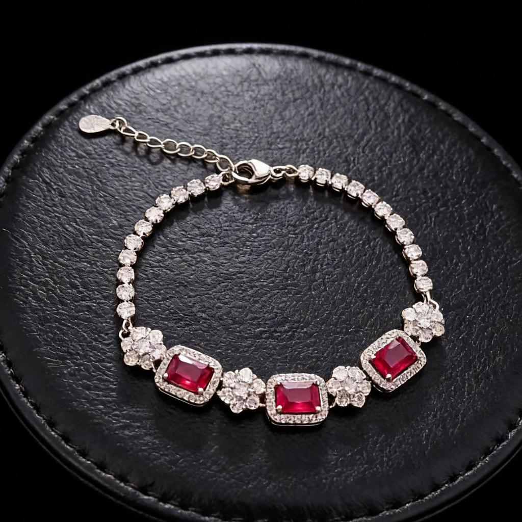 Handicraft Imitation Ruby Sapphire Square Bracelet Fashion Light Luxury Rectangular High Carbon Diamond Colored Treasure Bracelet Women