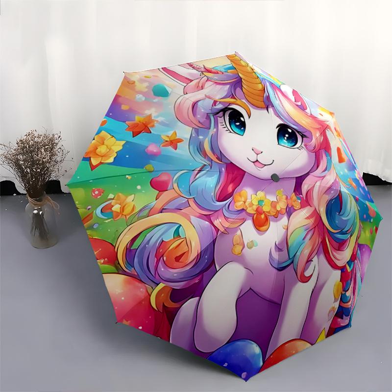 1pc Unicorn Balloon Automatic Opening Folding Umbrella with Flower Decoration, Outdoor Festival Gift for Fans, Travelers, Daily Use.R070