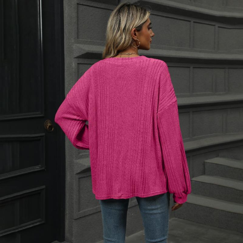 Autumn and Winter V-neck Loose Casual Long Sleeved T-shirt Women Fashion Elegant Simple New Solid Color Top Office Shirt Women's Clothing