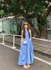 French holiday style temperament blue vest dress women's summer new design feeling waist thin a word long dress