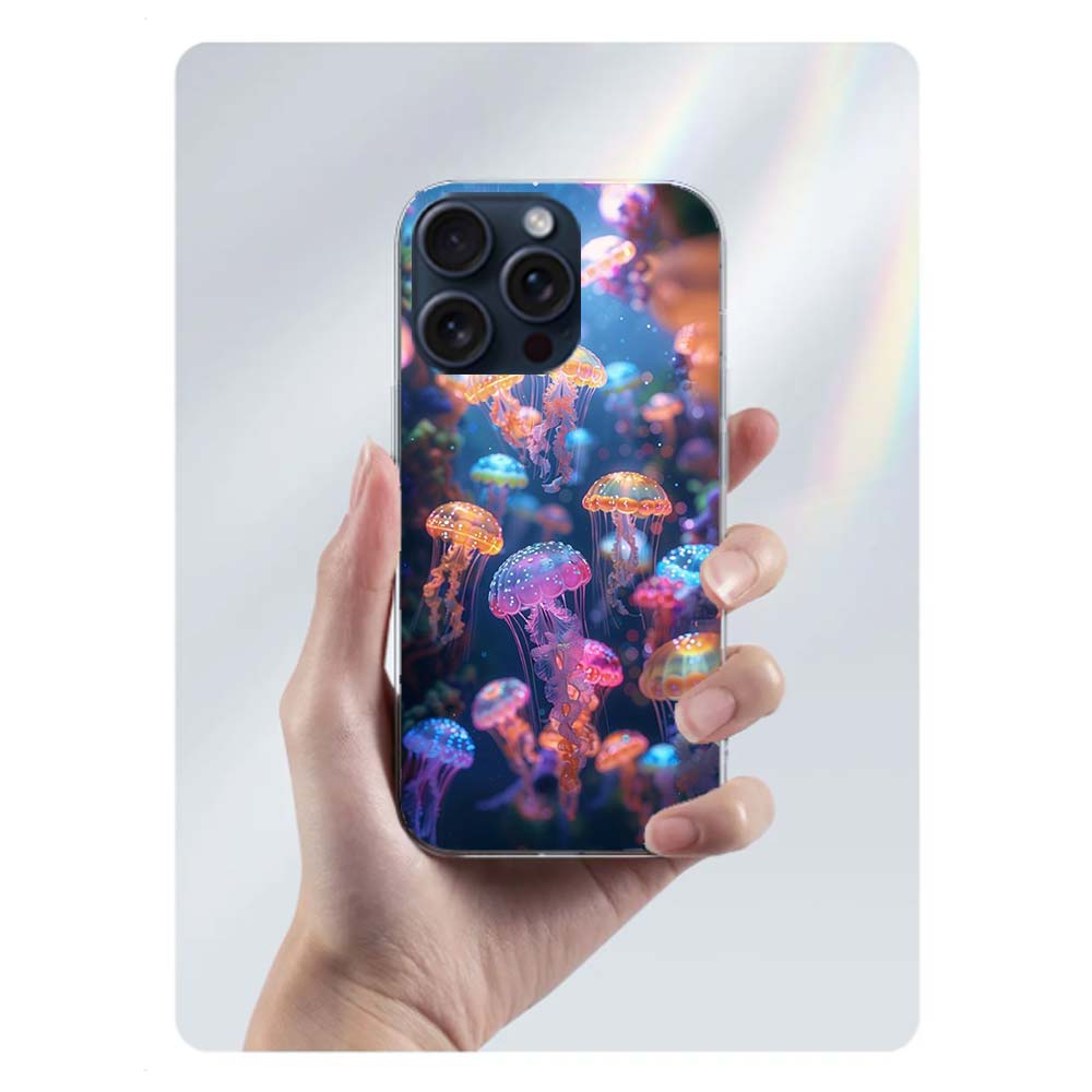 Enchanting Neon Jellyfish Clear Phone Case For Iphone 17 Air 16 Pro Max 15 Pro 14 Plus 17E 16E 11 13 12 Mini Cover Cases Fundas