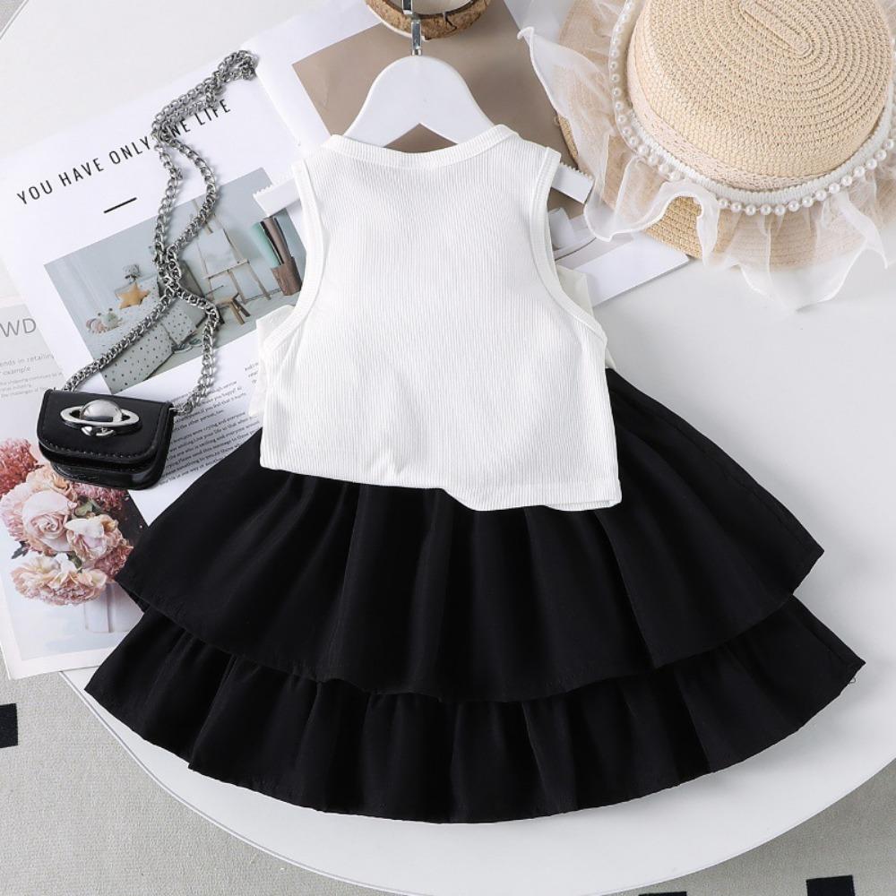 Dětské oblečení 6M-7Y Dívčí bílá košile s mašlí + černá dortová sukně Set Dětský kojenecký sukňový set