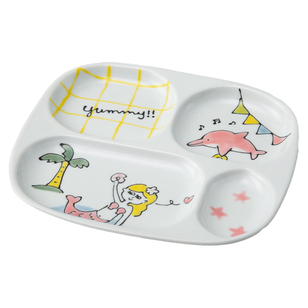 Saikai Pottery Hasami Ware Divided Plate, Divided Plate, Approx. 22cm Diameter, SAIKAI x Miyatachika, Girl Design, 20898
