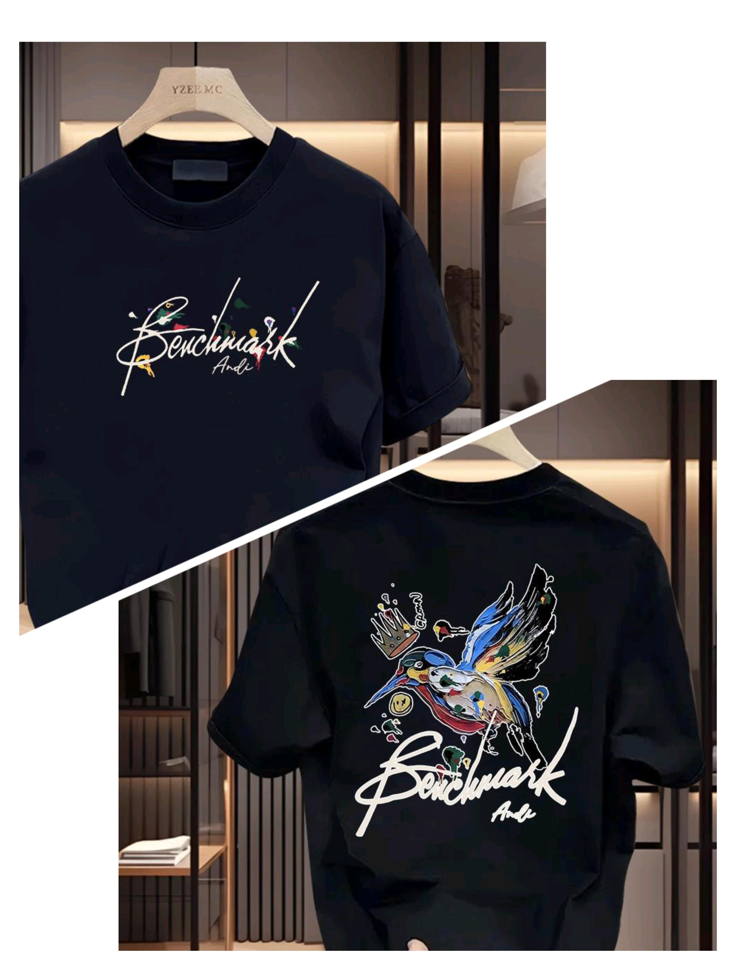 

2025 Spring and Summer Pure Cotton Light Luxury Flying Bird Printed T-shirt Fashion and Leisure High Quality Versatile T-shirt 4XL