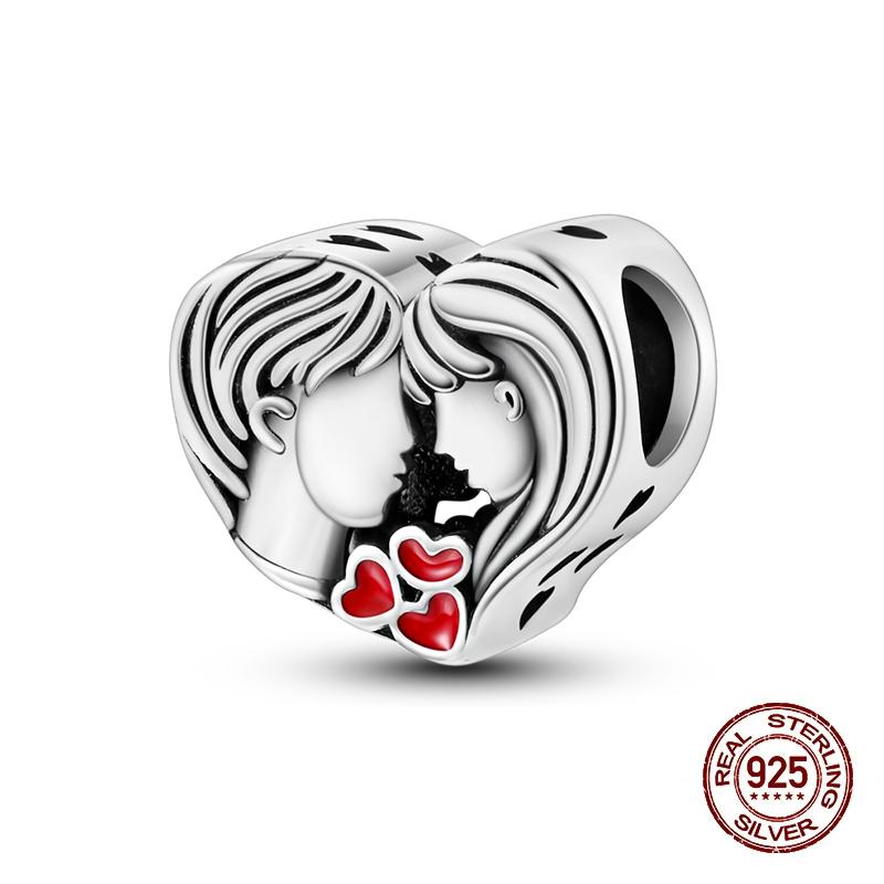 Copper Heart Dog Cat Warm Family Charms Beads Fit 3Mm Original Bracelets Fine Diy Mother'S Day Jewelry Gift