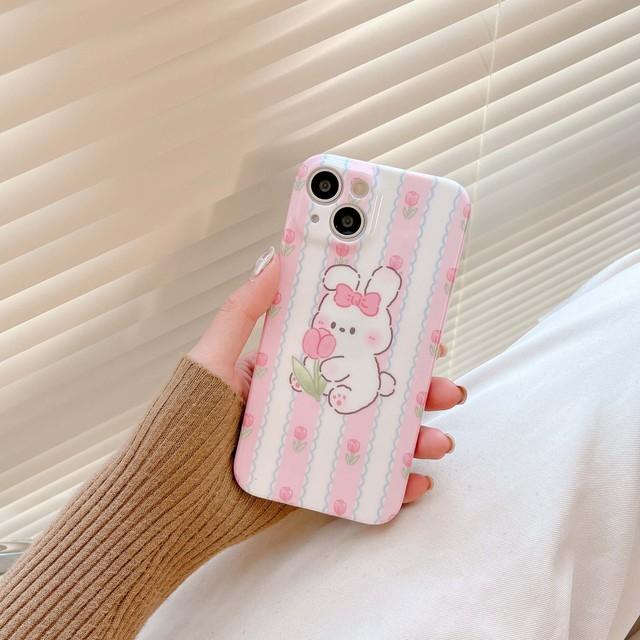 

Противоударный чехол с розовыми тюльпанами для Iphone 11 13 12 Promax 14 Pro Max милый кролик цветок Ins 2023 новый чехол для телефона Conque For iphone 14pro