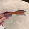 Rimless Sunglasses for  Women Wooden Pattern Luxury Brand Retro Sun Glasses Fashion Shades UV4 Travel Outdoor Gafas De Sol