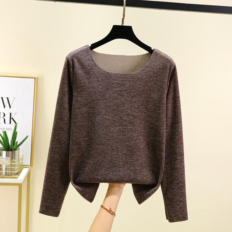 2025 Autumn/Winter Women's Plus Size German Velvet Round Neck Warm Long Sleeve Base Layer T-shirt
