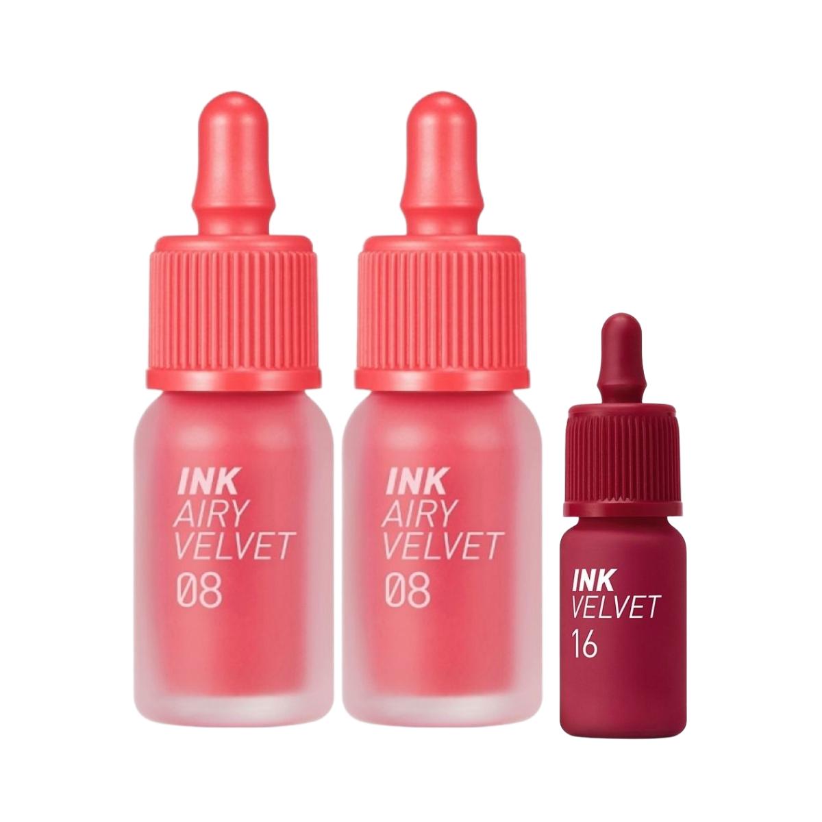 Peripera Ink The Airy Velvet AD #008 Pretty Orange Pink, 4g (2EA) - Lightweight Petal Soft Lip Tint Set
