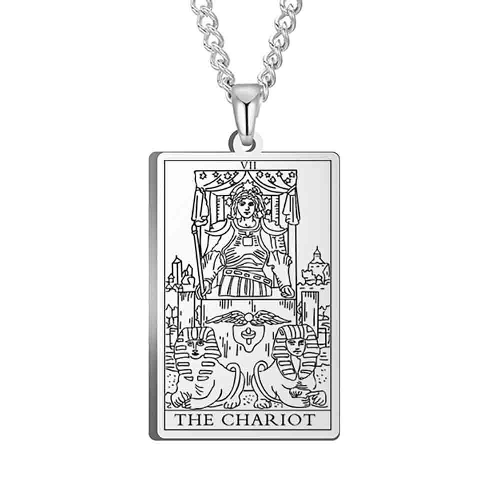 Stainless Steel Tarot Card Pendant Necklace - Men's Retro Hip Hop Style