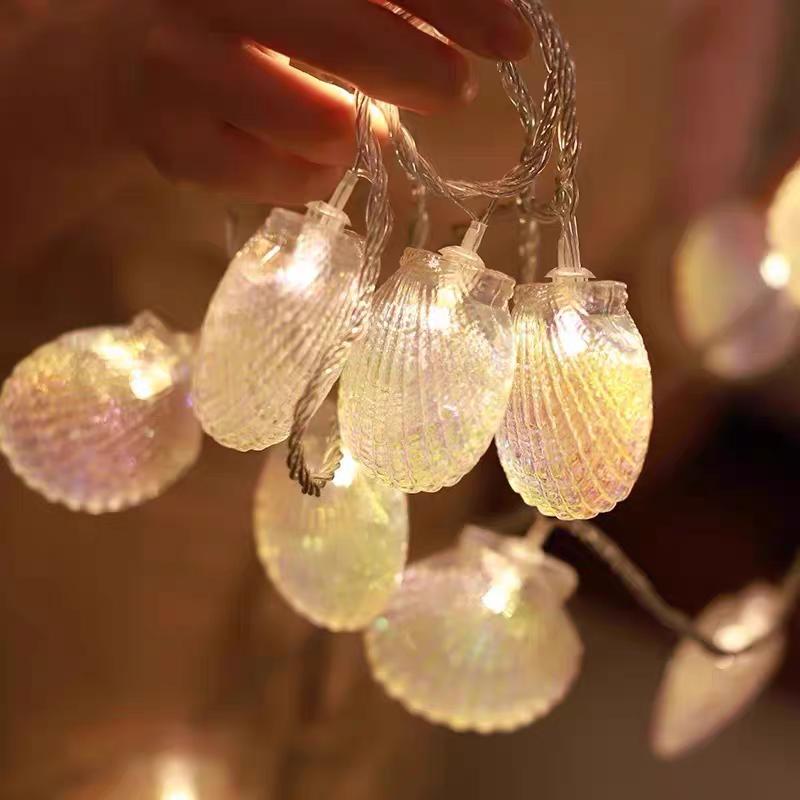 LED Ocean Shell Lights String Battery Operated Fairy Lights Seahorse Starfish Theme Bedroom Living Room Wedding Party Decorative