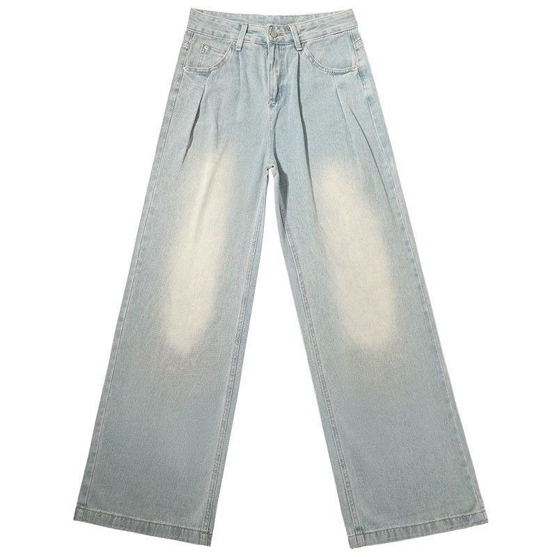 2024 Women's Plus Size Drapey Straight Leg Wide Leg Jeans - Floor Length Petite Fit