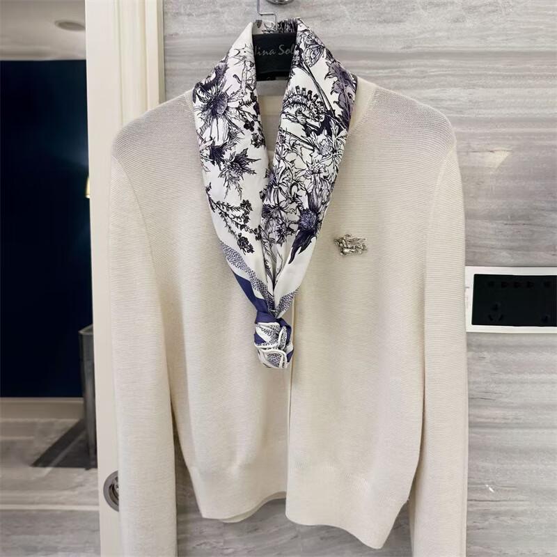 NINA SOLOR Elegant Blue Twill Silk Scarf