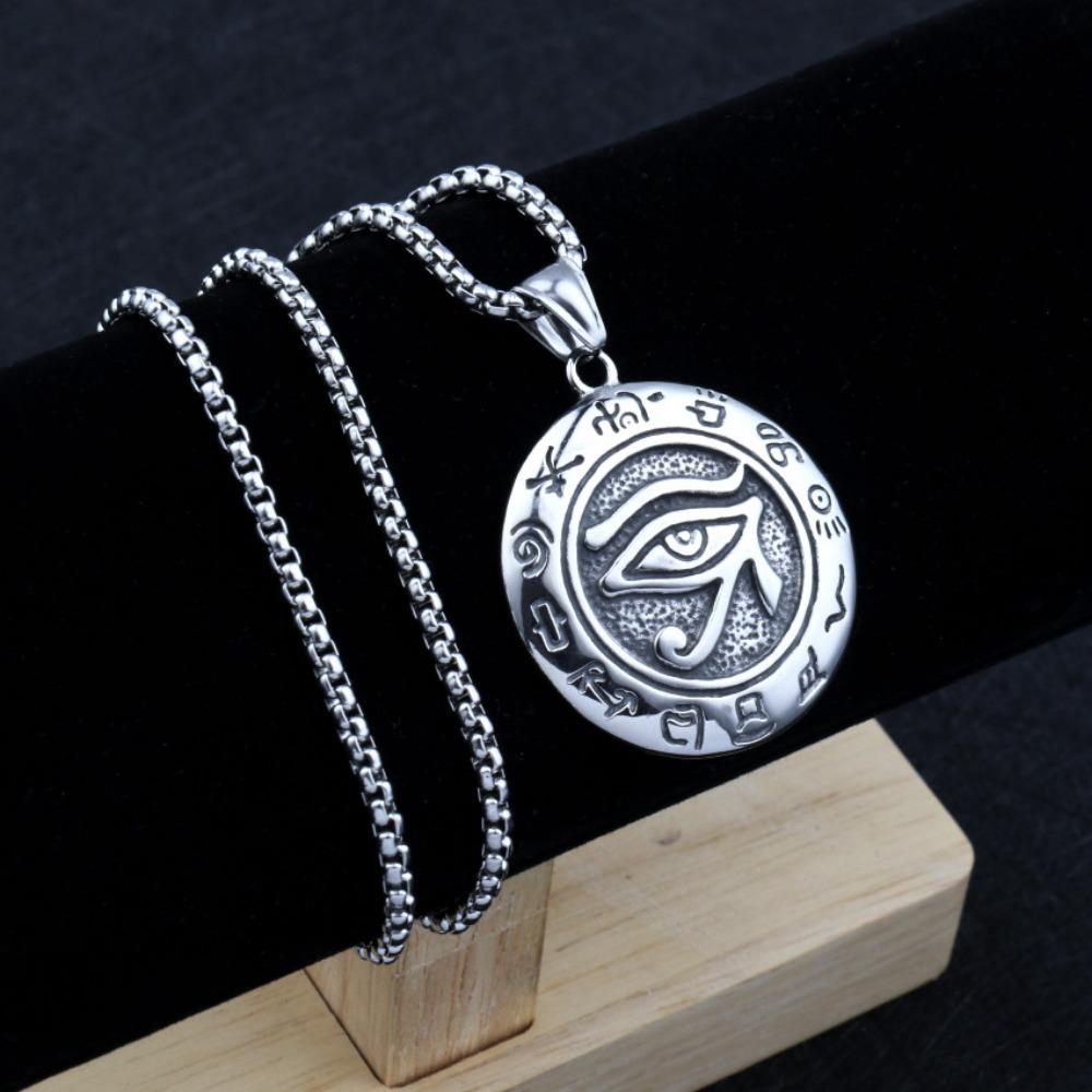Bohemian Punk Egyptian La Horus Eye Pendant Necklace Viking European and American Retro Trendy Women s Men s Jewelry Accessories чёрный