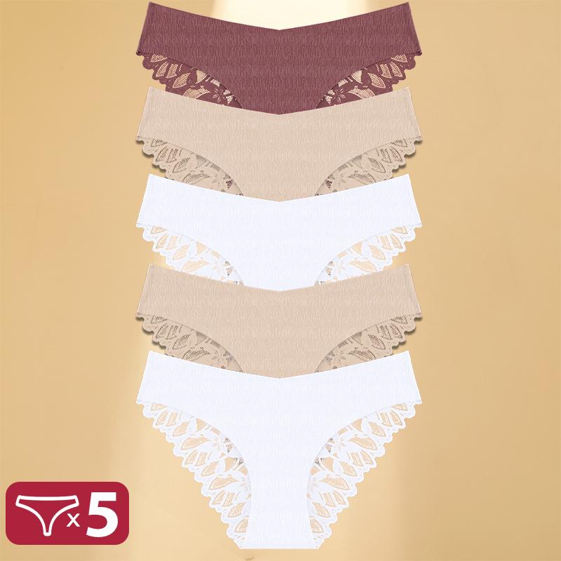 5 Teile/satz Transparente Spitze Floral Unterwäsche Nahtlose Dreieck Unterwäsche Sexy Eng Anliegende Höschen Für Frauen Bequeme Panty