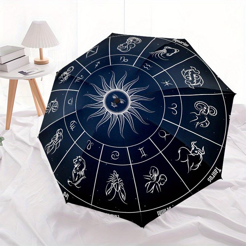 Tierkreisrad Astrologie Diagramm DekorRegenschirm, Tragbarer 3-Fach Kompakter Regenschirm für Männer & Frauen Geschenk