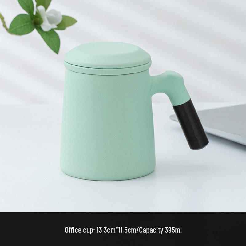 Ceramic Tea Brewing Mug with Wooden Handle, Lid, and Filter - Large Capacity Office Souvenir Cup