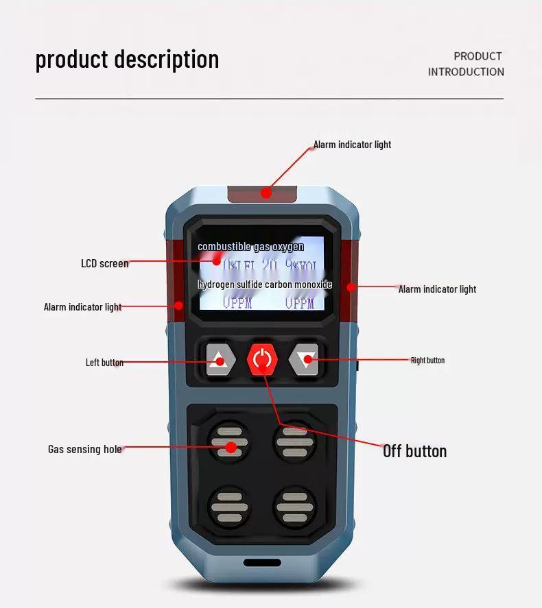 BTQ-ABBJ-4 Multi-Gas Alarm: Oxygen, Hydrogen Sulfide, Carbon Monoxide Detector