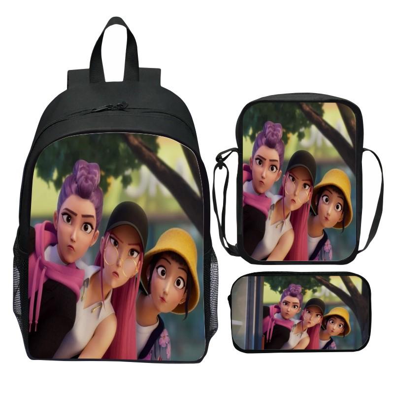 Neuer Druck Hunter Demon Girl Group Huntrix Kpop dreiteiliges Set Schultasche Cartoon Grundschulrucksack für Jungen und Mädchen CLE