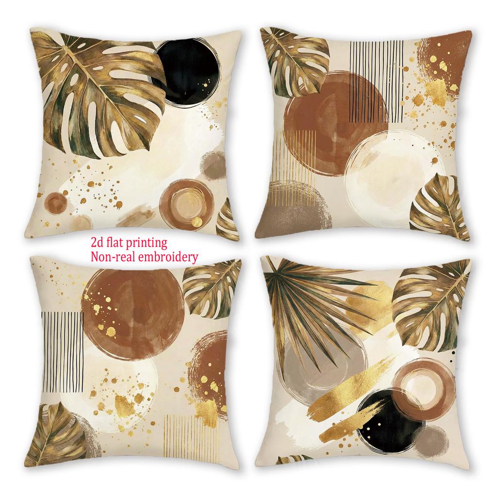 1/4pcs Boho Tropical Palm Monstera Leaf Throw Pillow Covers Modern Abstract Geometric Gold Foil Accent Cushion Cases