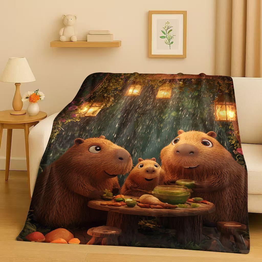 Kawaii Capybara Cartoon Flannel Blanket,Ultra Soft Warm Plush Throw for Home Bedroom Bed Sofa Cover Office Travel Camping Gift
