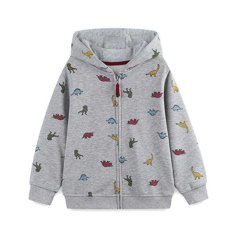 Autumn Hooded Zipper Boys Jacket - European & American Style, Knitted Cotton, Printed Mid-Small Size Sweatshirt 2Y