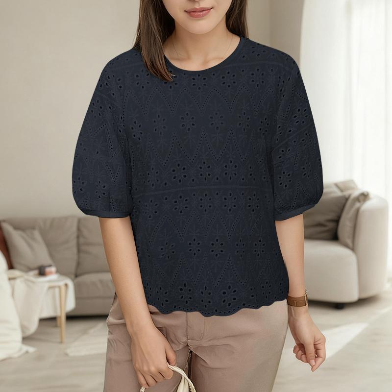 ZANZEA Women Casual Round Neck Short Sleeve Embroidery Crochet Patchwork Blouse
