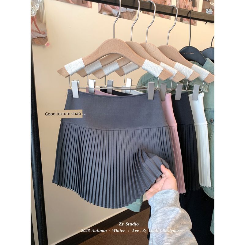 

Kumikumi Stylish Pure Color High Waist Slimming Skirt Women s Clothing Fall Versatile Anti-Exposure Pleated Skirt Skirt Gray XL