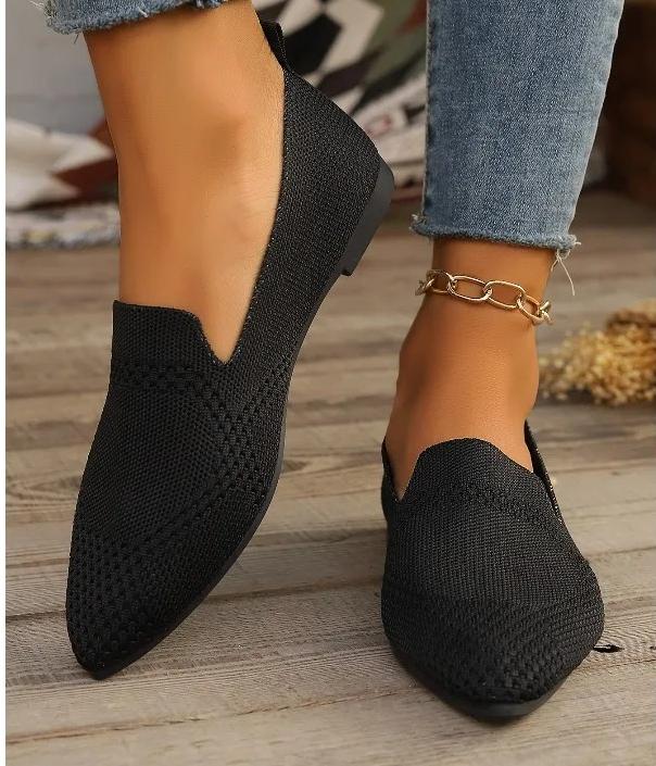 Autumn  Outwear Solid Color Oversized Shallow Cut Shoes Women's Knitted Comfort Flat Shoes Women  De Mujer