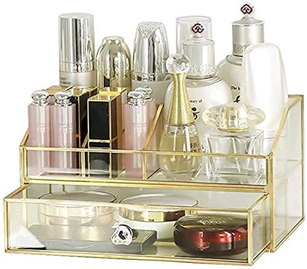 BelleLife Cosmetic Makeup Small Item Cosmetic Storage Transparent Glass and Desktop Lipstick Clear Nail Gel Makeup Brush Cute Storage, Storage,