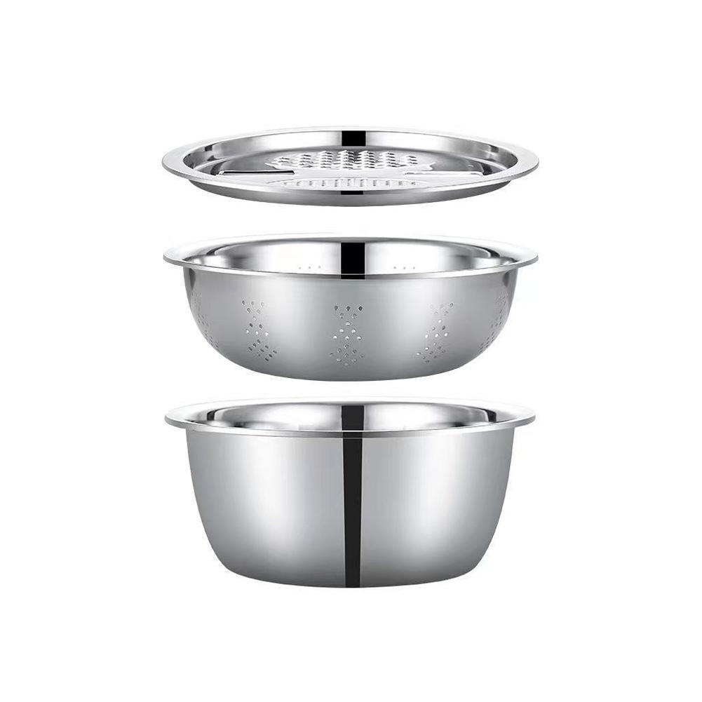 3 In 1 Multifunctional Steel Basin With Grater Washing Bowl Grater Strainer Slicer Ve L3K3