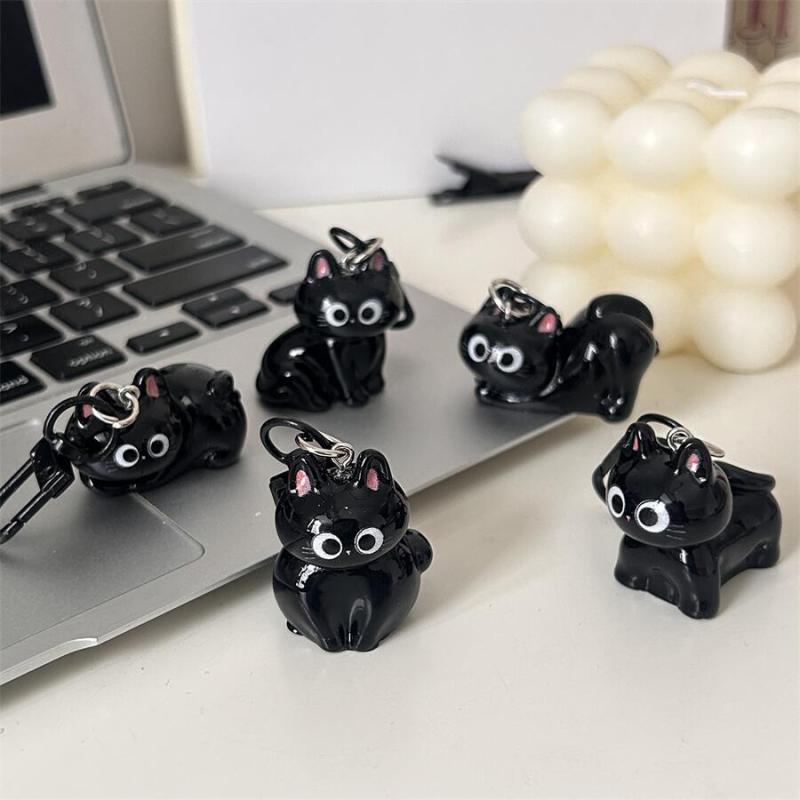 1 Piece Q Cute Big-Eyed Cat Star Keychain Black Cat Pendant Cartoon Girlfriend Small Gift Bag Decoration Diy Accessories