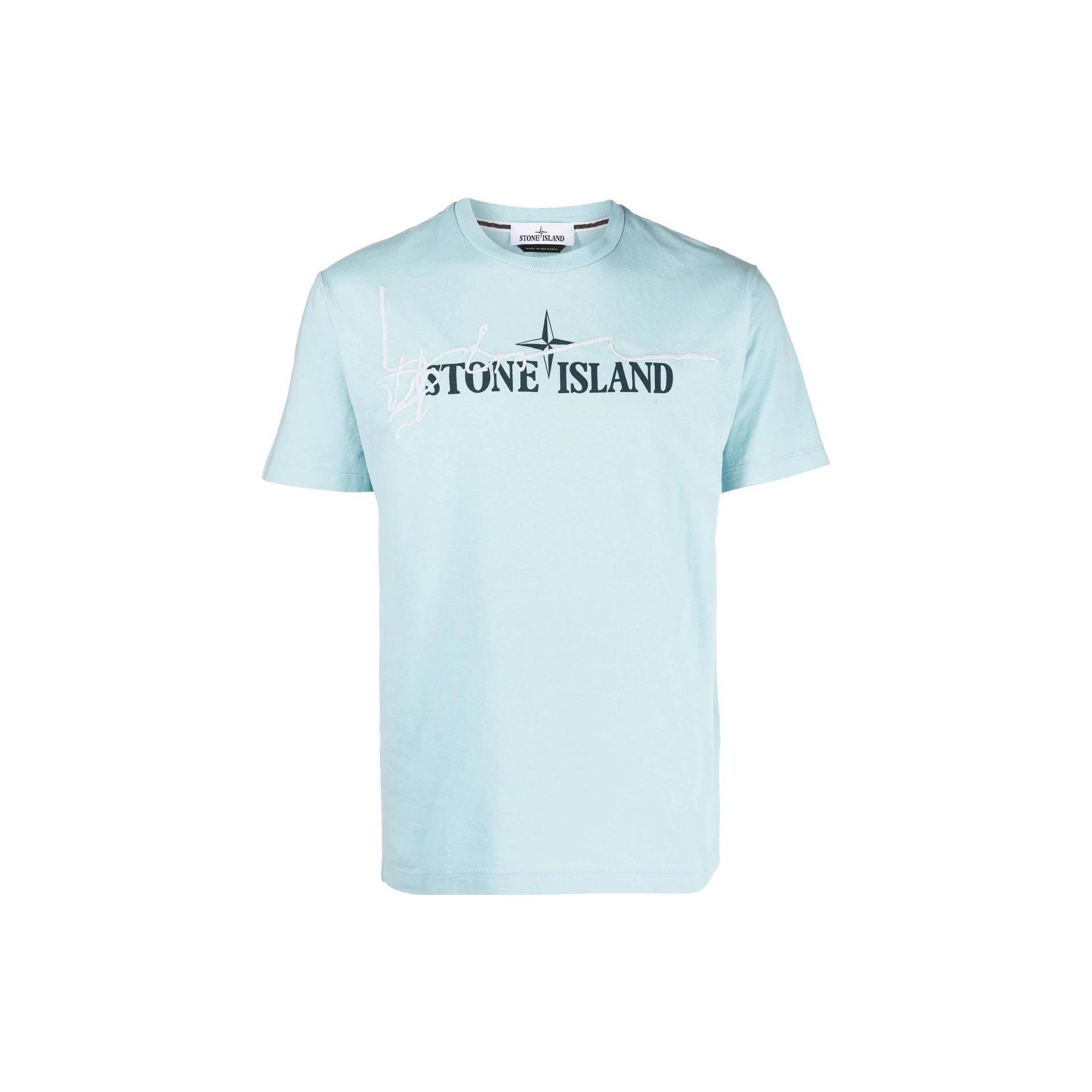 STONE ISLAND Мужская футболка с коротким рукавом круглым вырезом и принтом логотипа однотонного цвета сезон весна-лето 22 топы ледяной голубой 76152NS80-V0044 S 16440₽