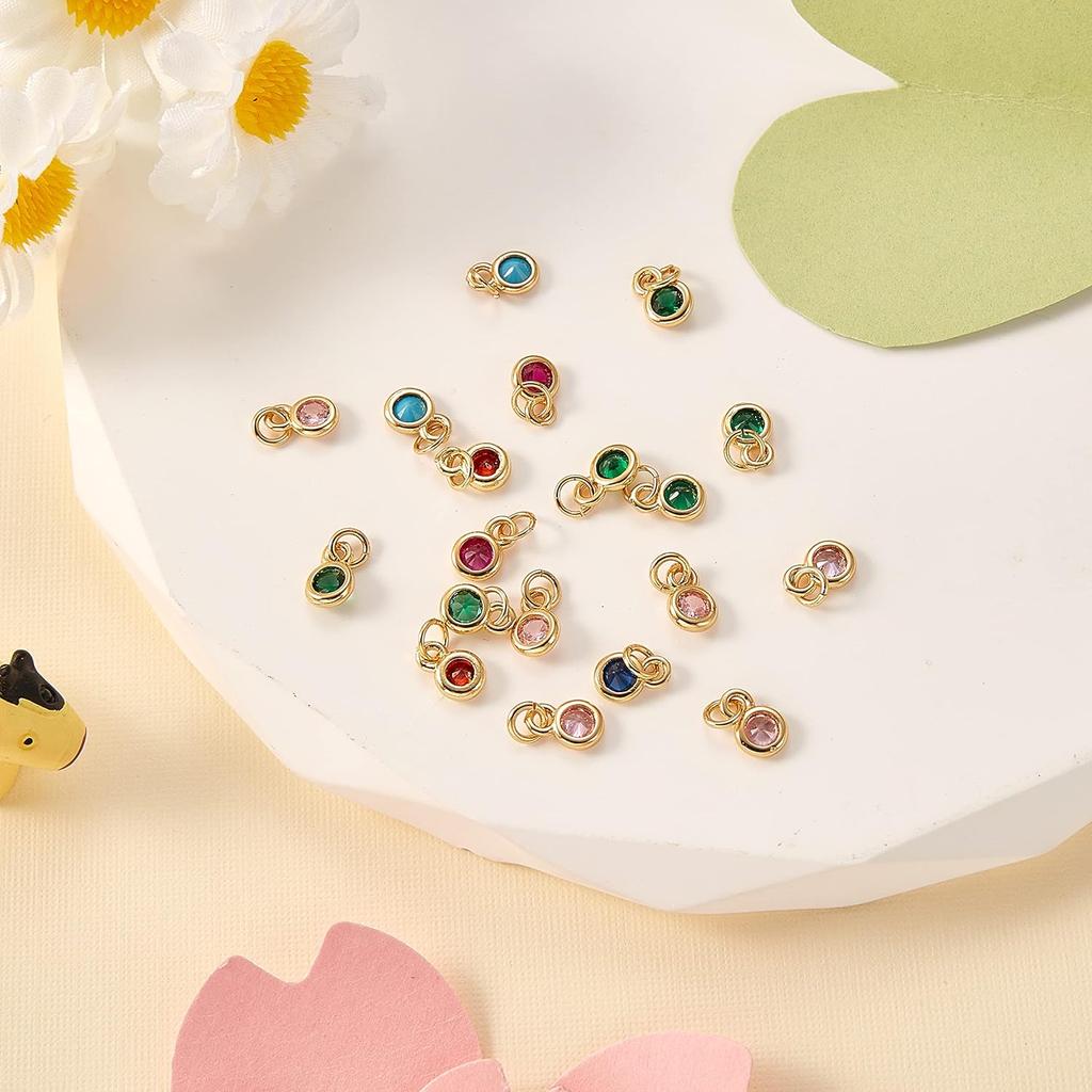 DanLingJewelry 20 pcs Mixed Micro Pave Cubic Zirconia Flat Round Charms Cute Tiny Pendants for Jewelry Making 6.5x4.5x2mm