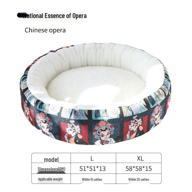 Cozy Cotton Linen Cat Bed - Warm, Easy-to-Clean, Printed Round Nest for Kittens