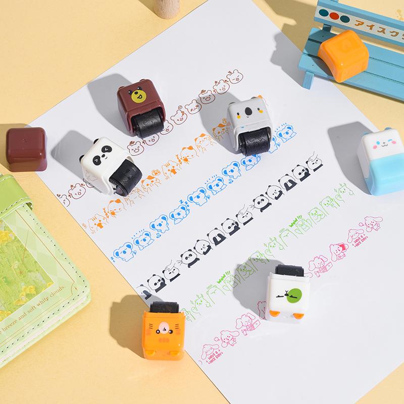 Cute Animals Cartoon Character Rolling Stamp DIY Creative Seal Graffiti Handbook Roller Decoration Stationery Journal Supplies