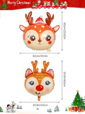 2pcs Cartoon Deer Shaped Decorative Balloons, Christmas Elk Head, Christmas Party Decorations, Holiday Party Decorations